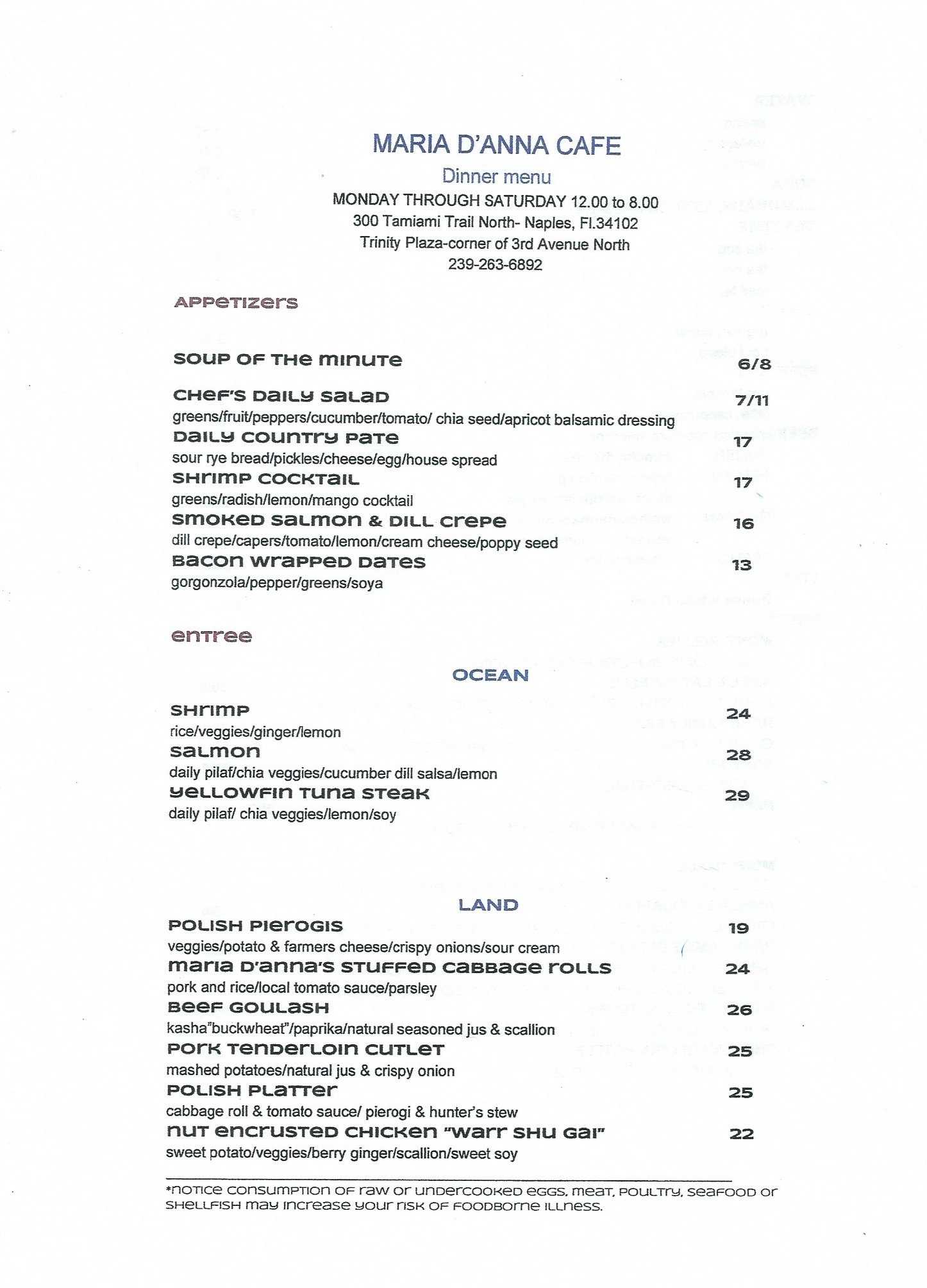Maria D'anna Restaurant Naples menu page 1